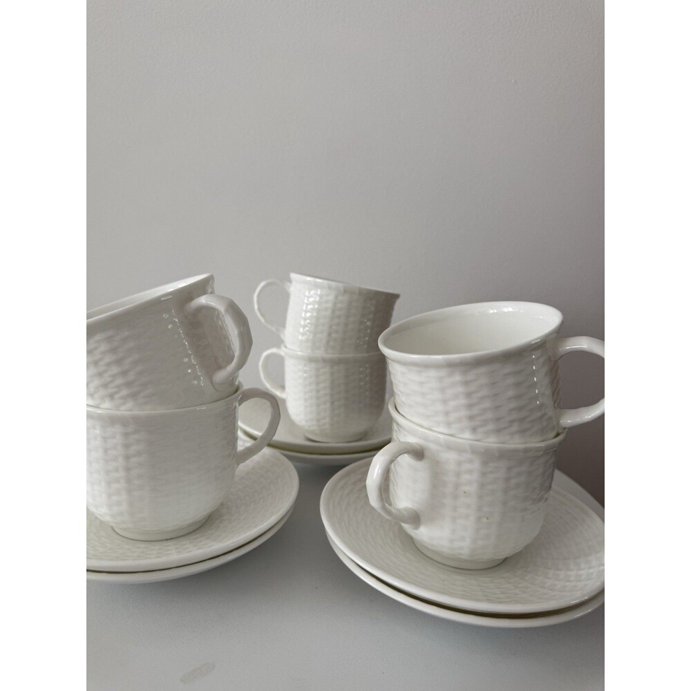Wedgwood Nantucket Geo Davis Bone China England 6 Cups Saucers 12 Pc 1986